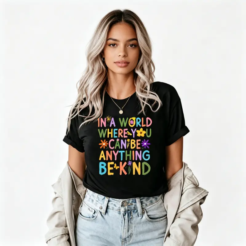Be Kind In A World Where You Can Be Anything Teacher T-Shirt, Be Kind Shirt, Kindergarten Shirt, Teacher Shirt, Gift For Teacher Round Neck Casual