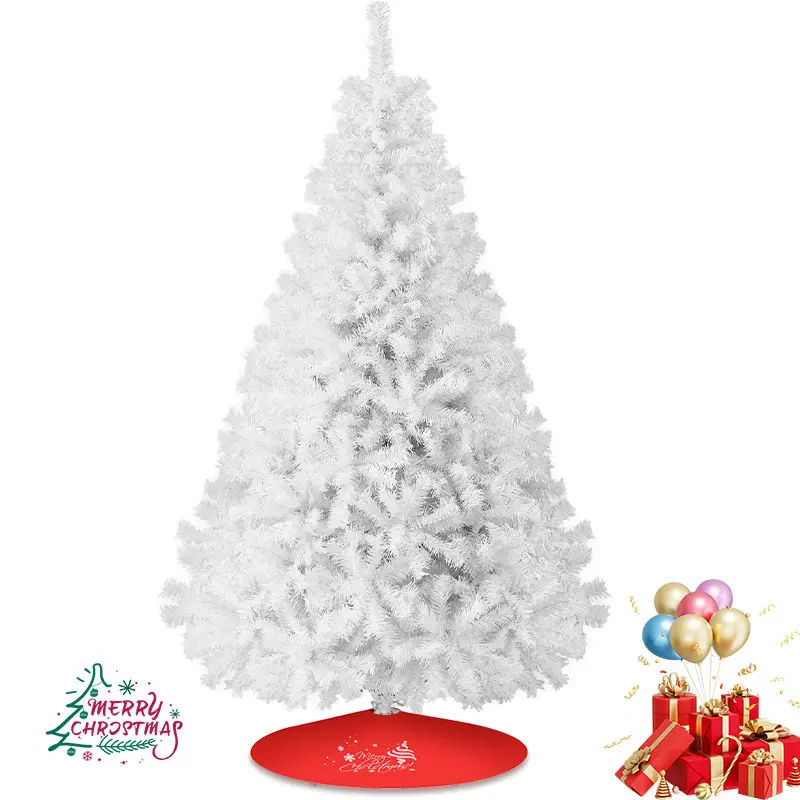 7ft/8ft White Artificial Christmas Tree without Ornaments, Premium PVC Snow Flocked Hinged Pine Xmas Tree with Branch Tips, Metal Study Stand Base, White Home Decor Party Decorations Home Decor
