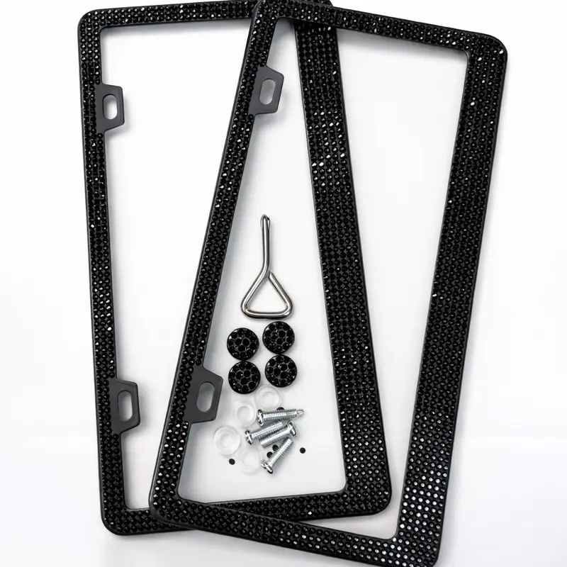 Set of 2 black bling license plate frames with hardware. Set of 2 black bling license plate frames with hardware.