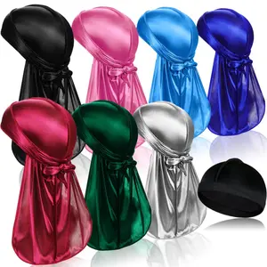 7PCS Silky Durags with Satin Wave Cap – Long Tail Do Rags Set for 360 Waves Men
