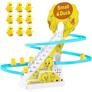 Electric Duck Climbing Stairs Toy – Reusable Duck Roller Coaster with Flashing Lights & Music, Battery Powered Duck Track Slide Set for Toddlers Kids