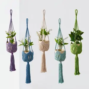 Handmade Woven Plant Hanging Basket for Indoor/Outdoor Pots up to 6 inches Diameter 35 inches Long Single Pack Decor Ornaments