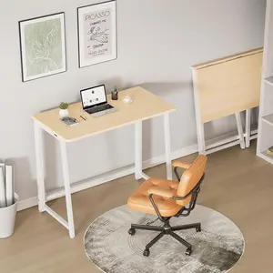 31.5 Inch Folding Desk, Metal Frame Space Saving Foldable Computer Writing Table, Easy Assembly Mini Workstation for Small Space Home Office Bedroom