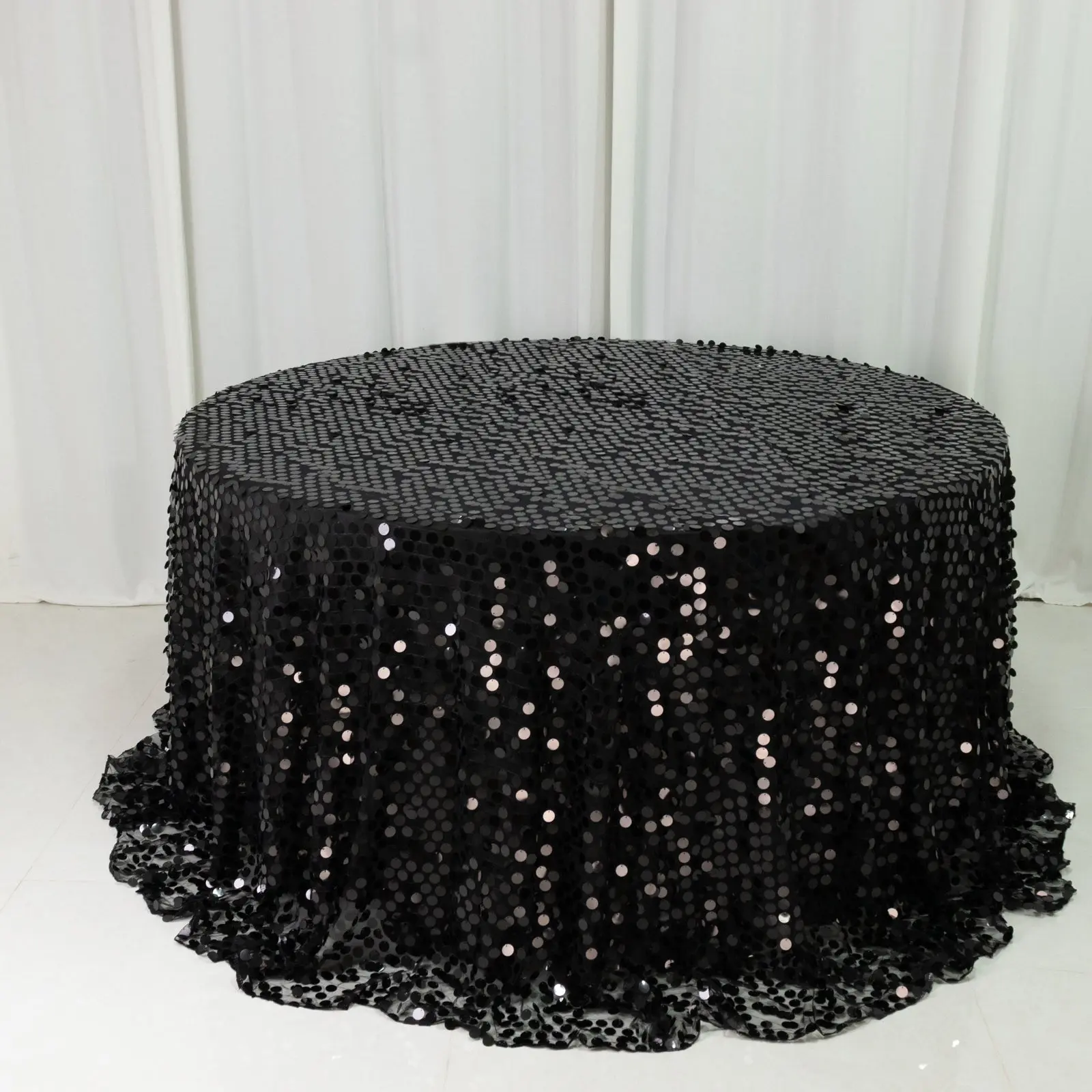 132" Black Sequin Round Tablecloth - Big Payette Table Cover for Party Decoration Supplies, Home Decor