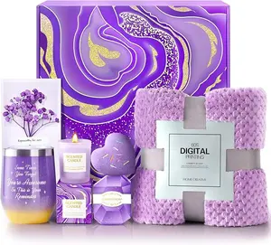 Summer Spring Gift New Year 2026 Gift Birthday Gifts for Women Care Package, Get Well Soon Gifts for Mom, Her, Girlfriend, Bestie, Sister, Wife - White Elephant, Christmas, Self Care Gift Basket with Luxurious Flannel Blanket