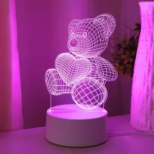 3D Cute Bear Design Night Light, USB Powered Creative LED Desk Lamp, Decorative Light for Home Bedroom Living Room, Atmosphere Light, Led Ambient Light, Interior Led Lights, Led Lighted