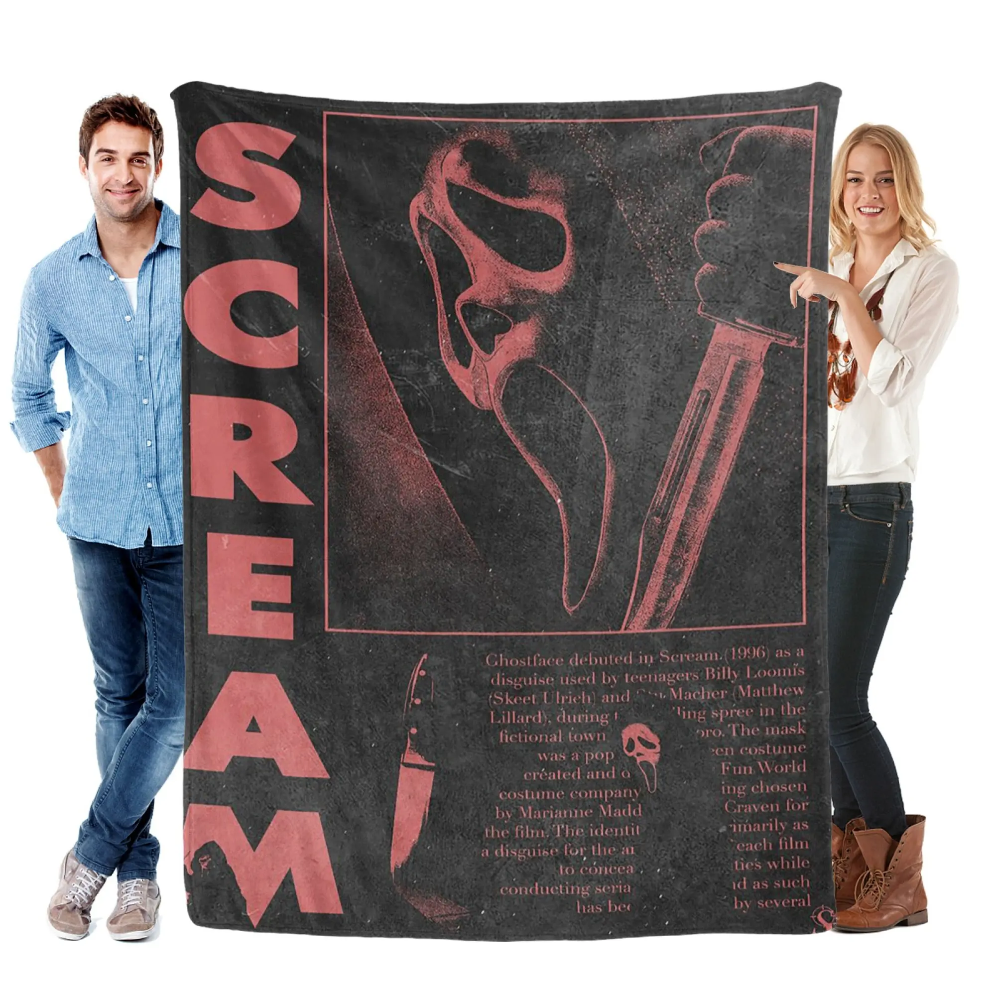 Scream Ghostface Retro Flannel Throw Blanket - Soft, Stylish Textile for Horror Movie Fans, Adds Suspenseful Nostalgic Vibe to Bedding & Linens