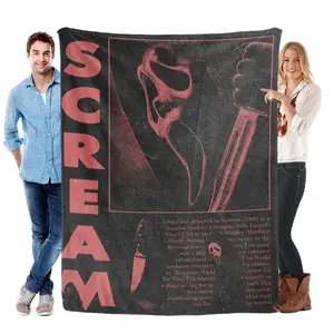Scream Ghostface Retro Flannel Blanket -  Perfect for horror movie fans, ideal for adding a suspenseful, nostalgic vibe. Soft and stylish, a must-have for Scream enthusiasts."