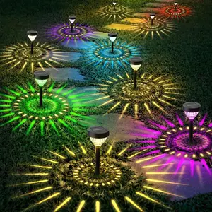 2 Pack Solar Landscape Lights Outdoor, Color Changing & Warm White LED Solar Pathway Lights, IP67 Waterproof Solar Garden Lights for Walkway Yard Patio Lawn Backyard