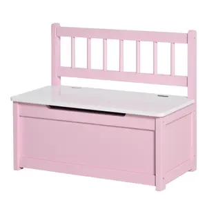 Toddler Toy Box Storage Bench with Large 27 Liter Interior, Kids Storage Bench Seat with Storage for Toddler Playroom Furniture, Kids Bedroom Furniture, Toy Organizer and Storage Bin Pink