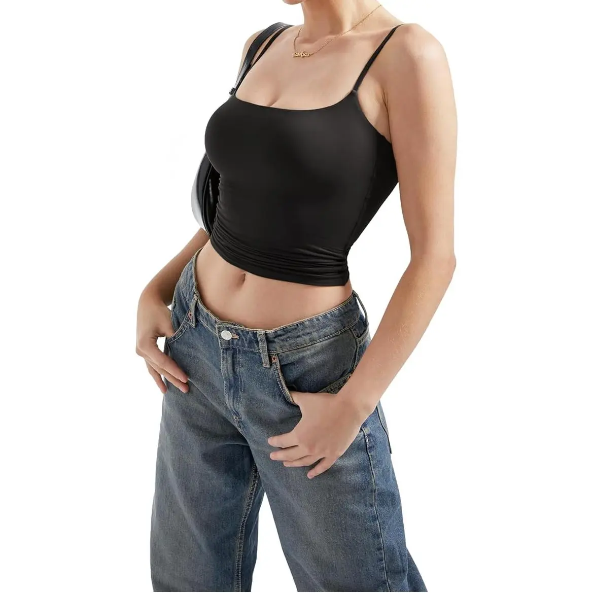 SUUKSESS Women's Sexy Square Neck Tank Top Summer Y2K Going Out Basic Cami Shirt in Black for Casual Wear