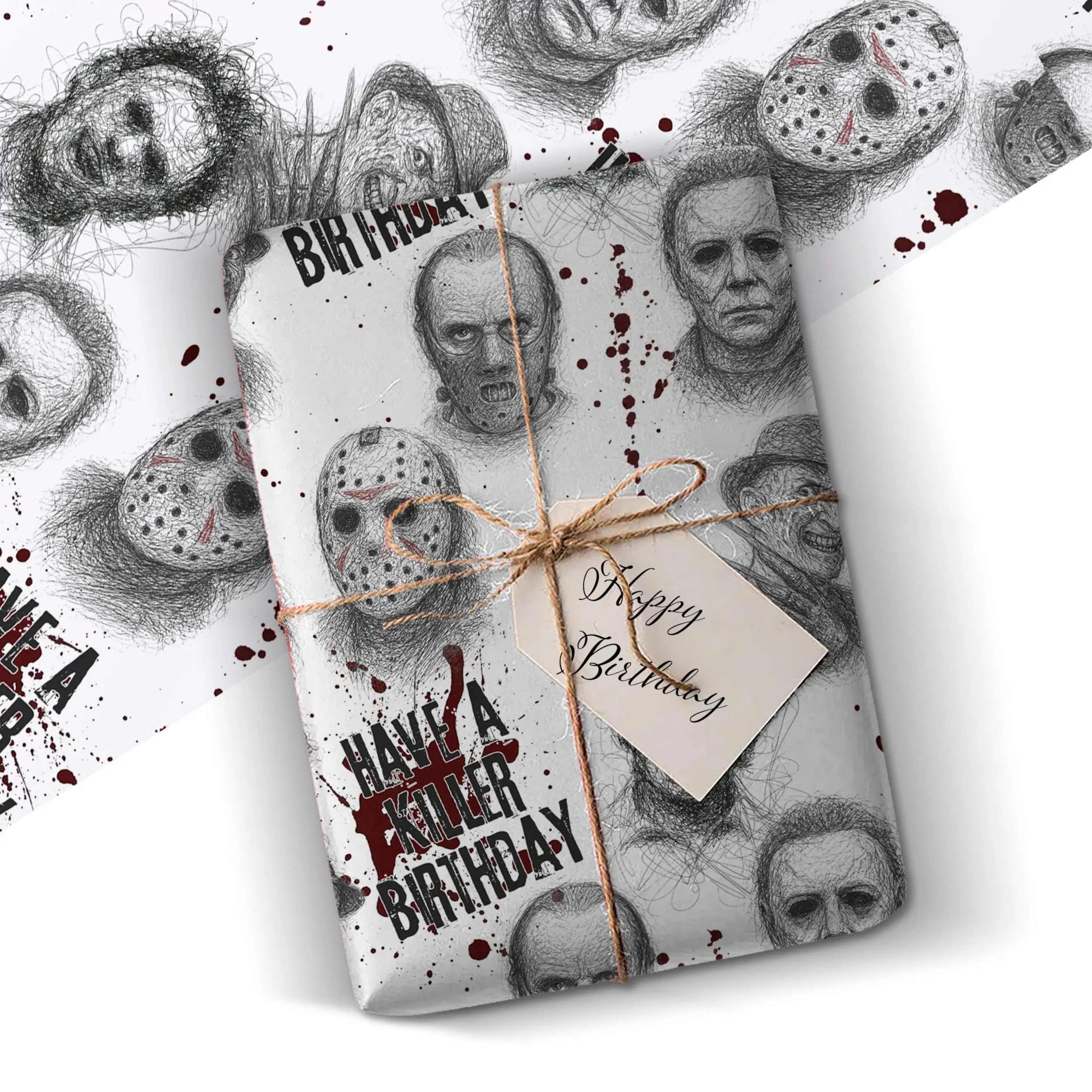 Horror Villains Gift Wrap, Horror Scary Present Villain Halloween Spooky Wrapping Paper - Perfect for Gift Wrapping for Loved Ones, Party, Holidays & Special Occasions