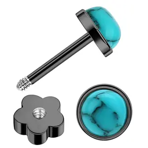 G23 Titanium Handmade Turquoise Stud Earrings for    Women Flat  Nap Earrings Studs 20G Screw  Cartilage Stud Earrings (Black, Light Blue Turquoise)