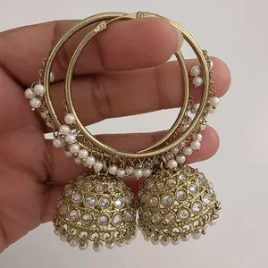 Polki bali hoop jhumka, Indian Pakistani Earrings