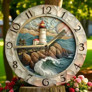 8x8 Square Silent Battery-Operated Metal Wall Clock, Lightweight Aluminum Coastal Ocean Artwork, Wall-Mounted Home Decor, Valentine Gift, Metal Wall Clocks