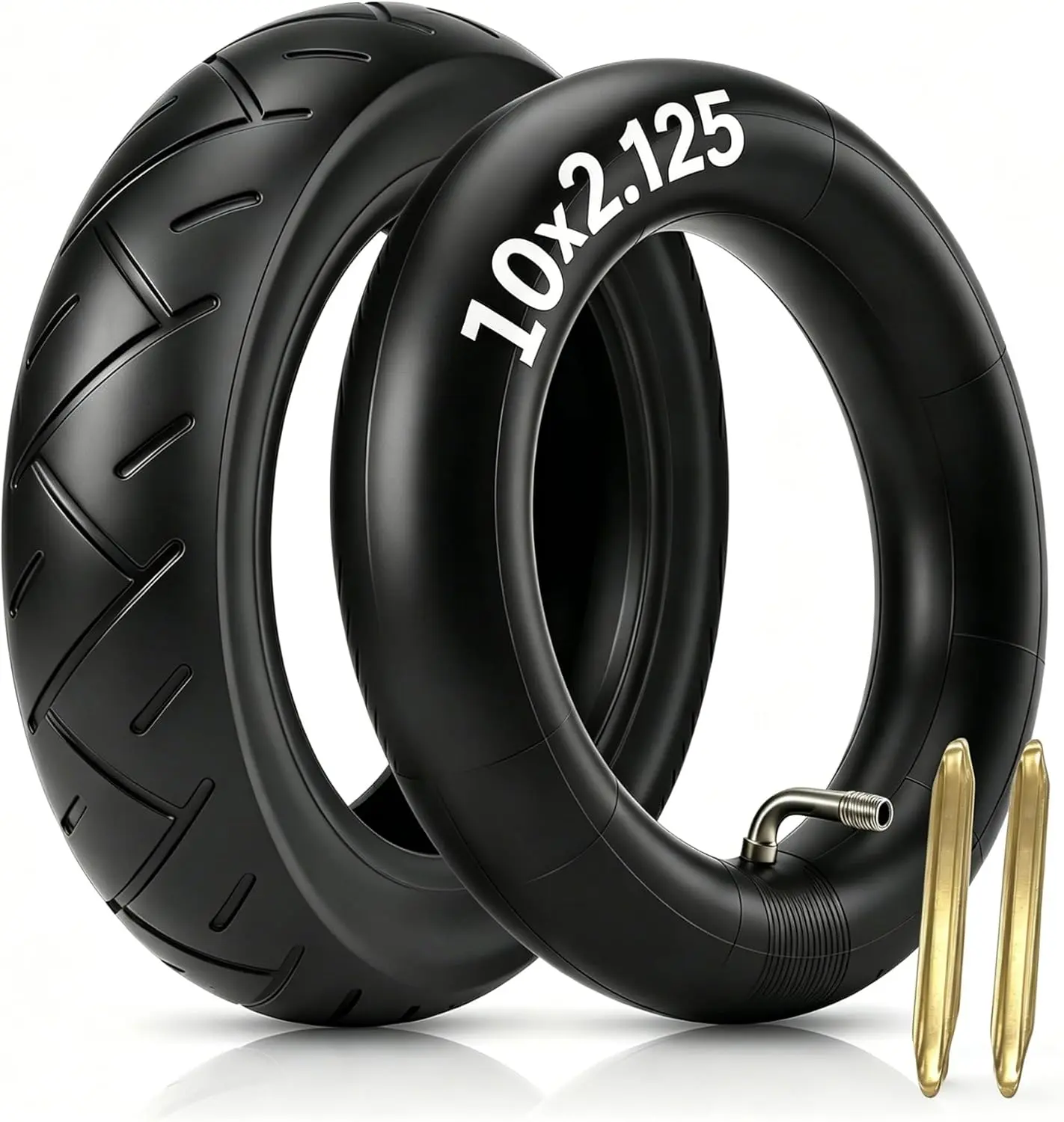 10×2.125 Electric Scooter Tire & Tube Set, High-performance Wear-resistant Pneumatic Tire, Replacement Tube with 90° Bent Valve and 2 Tire Levers, 10 Inch Fits 6.5" Rims