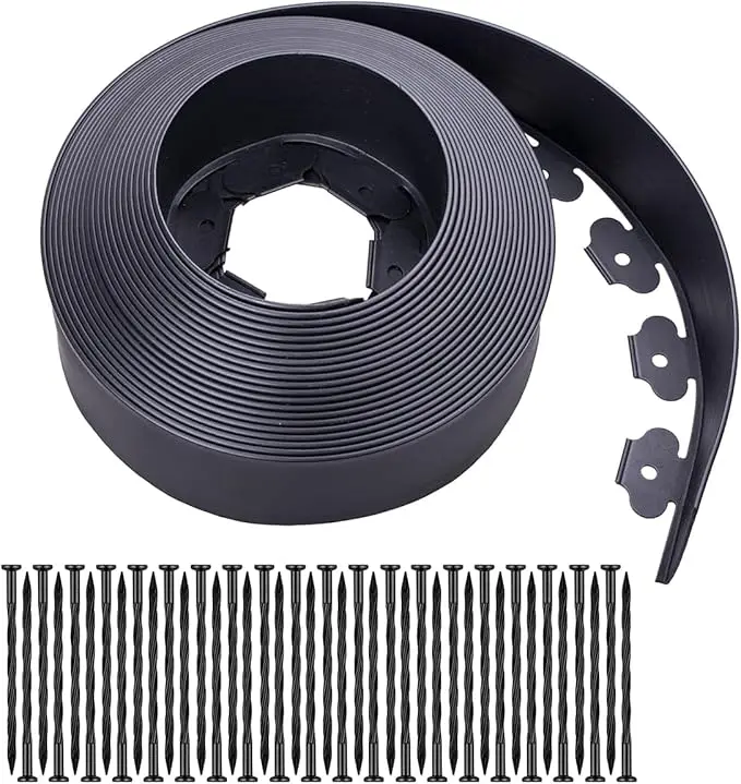 WOWCASE 4 Inch Tall No-Dig Landscape Edging Kit, Bonus Spiral Spikes, Black Plastic Lawn Edging for Landscaping, Lawn, Yard, Flower Gardens Border