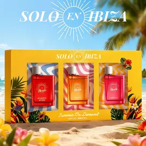 SOLO EN IBIZA Women's Perfume Gift Set - 3 x 1.02 Oz Eau de Parfum Spray - 3 Long-Lasting Scents - For Holiday, Dating, Daily Use & Parties - Ideal Women's Gift Colorful Makeup Brush Set with Powder Puff digital aire drying and