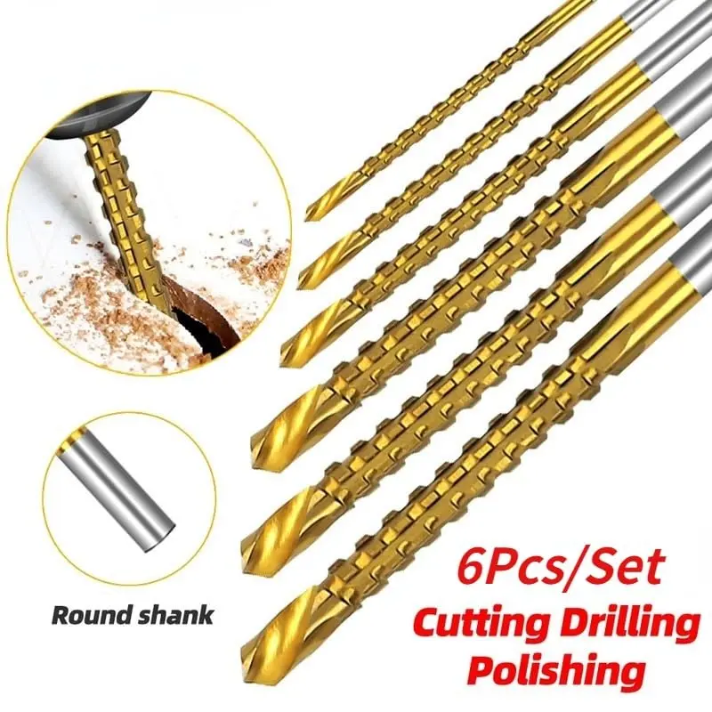 3-8mm Multi-Material Drill Bits Set Titanium Coated HSS Bits, Anti-Corrosion Serrated Design, Durable Drilling Bits for Home Workshop Metal & Wood Working Power Tool Supplies