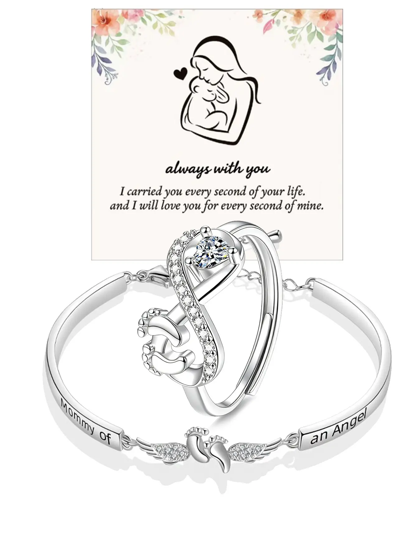Mother's Day Angel Mom Bracelet, Adjustable Fit Infinity Ring, Baby Memorial Band with Angel Wings Charm, Infant Loss Gift, Love and Remembrance, Tribute to Deceased Loved Ones, Memorial Jewelry, Bracelets Bangles, Bangle Bracelets