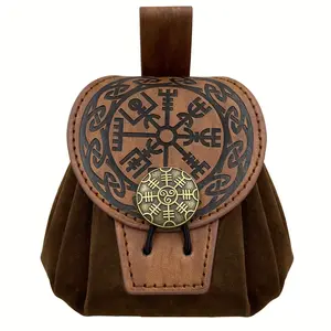 HiiFeuer Medieval Embossed Belt Bag - Faux Leather, Viking, LARP, Coin & Dice Pouch