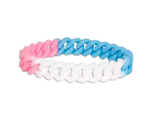 Gay Pride Chain Link Bracelet – White, Pink & Blue Transgender Pride Silicone Interlocking Link Wristband for Pride Parades, LGBTQ+ Awareness & Everyday Pride Wear