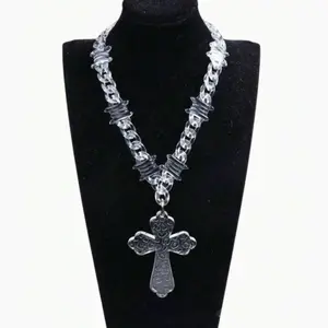 Cross Pendant Necklace - 1pc with Transparent Multicolor Acrylic Thorn Design