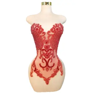 Prom Wedding Bodice Applique Handmade with Beaded Rhinestones Crystal Trim for Dress Decoration DIY Factory Sale