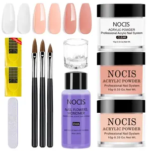 Nocis Professional Acrylic Nail System Set, 3 Colors 110g Transparent/nude + Ema Monomer Liquid, Salon Quality Nail Tools