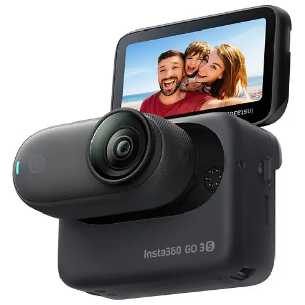 Insta360 Go 3S Standard Edition 128GB Flip-Display Flip-Screen Compact 360 Action Camera - Midnight Black, Model CINSAATA-GO3S13, Dolby Vision-Ready, 1080p, 200fps at 1080p, Interval Mode, Time Lapse, Wide-Angle, Hands-Free Wearable, Mini (Retail Package)