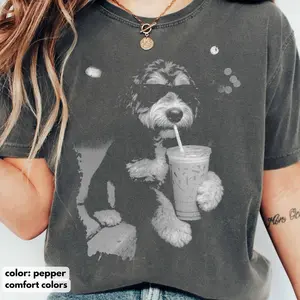Comfort Colors Bernedoodle Drinking Iced Coffee Shirt, Vintage Dog Sweatshirt, Bernedoodle Shirt, Dog Dad Unisex, Dog Lover Shirt Gift Womenswear Top
