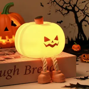 Cute LED Pumpkin Lamp with 3 Level Dimmable Halloween Pumpkin Night Light  Nursery Nightlight for Kids Silicone Rechargeable Bedside Touch Lamp Funny Office Desk and Halloween Decor for Woman and Kids