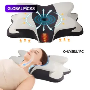 Double-sided neck pillow, dual-height memory foam pillow, cool breathable pillowcase, enlarged armrest area, center groove design, zoned contour pillow, Soft for Side Sleep Stomach Sleeping and Back Sleepers #GLOBAL PICKS