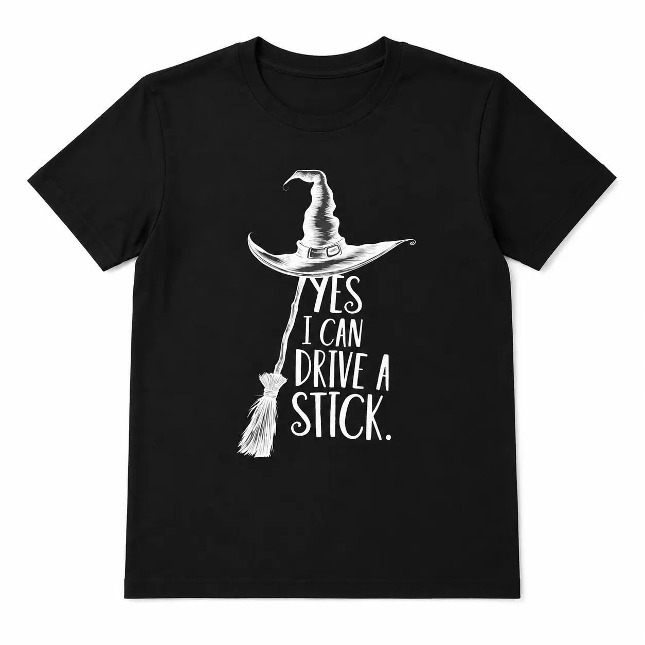 Women's Yes I Can Drive a Stick Witch Graphic T-Shirt, Casual Oversized 100% Cotton Short Sleeve Top for Spring Summer