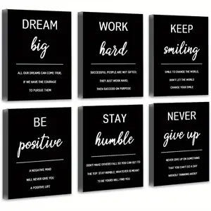 2D Flat 6pcs Unframed Art Print Frameless Inspirational Office Wall Art Motivational Wall Decor Quotes Wall Art for Living Room Encouraging Posters for Bedroom Sayings for Wall Decor Wall Art Decoration