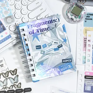 2500 PCS Fragments of Time Nostalgia Coil Sticker Book – 60 Sheets, 5 Mixed-Finish Stickers (Matte PET, Glossy, Silver Foil & Star Film) for Journaling, Scrapbook & Collage