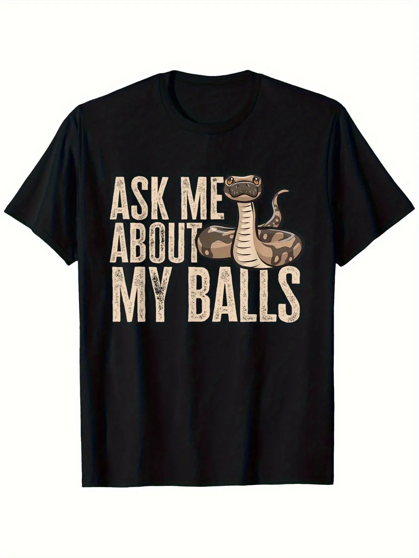 Men'S Black T-Shirt with Ball Python Graphic  _Ask unisex soft cotton short sleeve t shirt, vintage graphic casual tee for men women teens, perfect birthday holiday gift for camping travel gym daily street casual wear