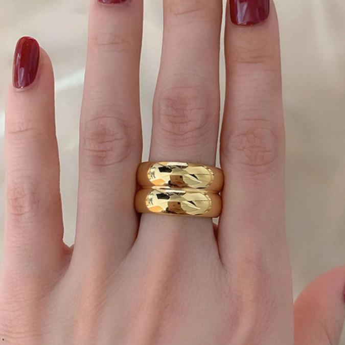 Chunky Smooth Gold Tone Ring for Women – Minimalist Statement Band, Stainless Steel Bold Jewelry