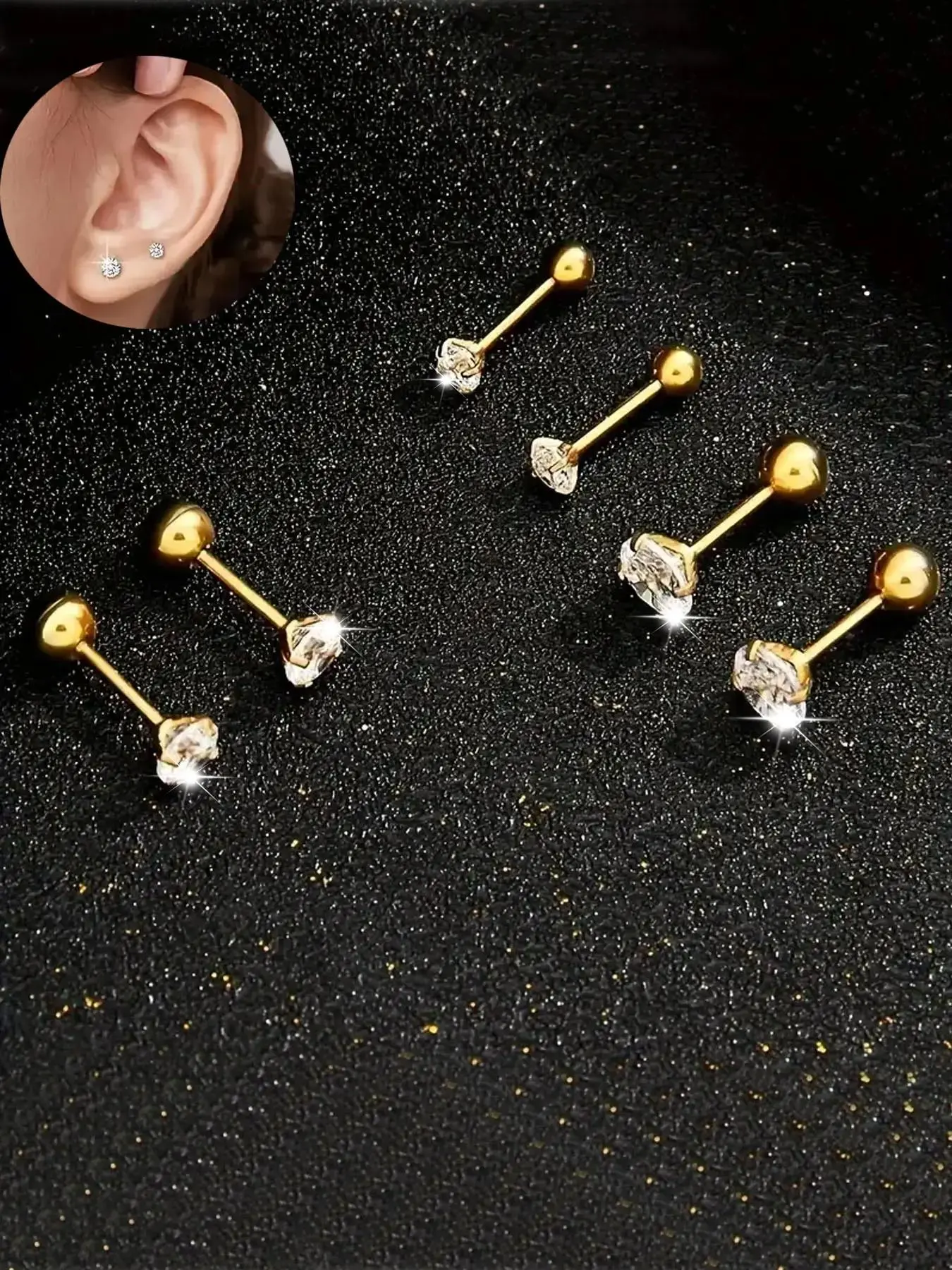Minimalist Elegant Artificial Zirconia Decor High Quality Earrings Set, Stainless Steel Ear Studs, Fashion Jewelry Accessories Stud Earring Sets for Women & Girls