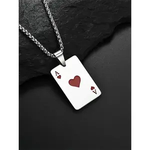 Street-style poker design pendant necklace, fashionable and unique charm necklace, trendy retro jewelry, suitable for both men and women GARMENTARY