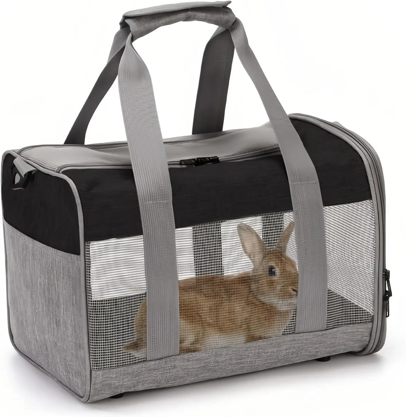 Bunny Carrier for Travel Camping Outdoor, Small Pet Carrier, Guinea Pig Carrier, Breathable Pet Portable Hand Bag for Hamster Rabbit Guinea Pig(Black & Gray)