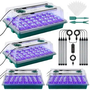 160-Cell Seedling Starter Tray with Grow LED Lights, 4 Sets USB-Powered Germination Kit with Humidity Vents, Drainage Holes and Planting Tools, Garden Accessories and Growing Kit, Great Gift