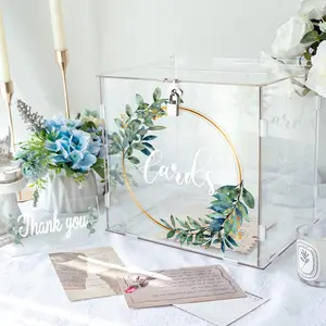 Acrylic Wedding Card Box with Lock, DIY Gift Card Box for Wedding Reception with Slot, Clear Wedding Envelope Money Card Box for Party Graduation Baby Shower Birthday Decorations