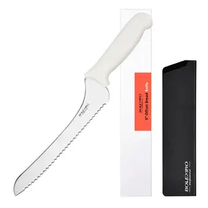 BOLEXINO 9 Inch White/Black Offset Serrated Bread Knife Wavy Edge knife, High Carbon Stainless Steel Multi-Purpose Kitchen Knife for Homemade Bread, Crusty Breads, Cake, Bagel