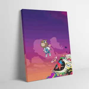 Kanye Bear Graduation Hip Hop Album Art Black Flash Style Wall Art Canvas Painting Adult Fans Mid-century Modern Aesthetic Home Decor Wall Decor Pictures Colorful Aesthetic Print Poster Decorative Artwork