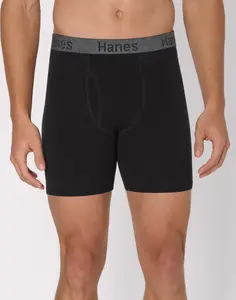 Hanes Stay Dry Pouch Men's Cotton Stretch Boxer Brief Underwear, Black, 3-Pack