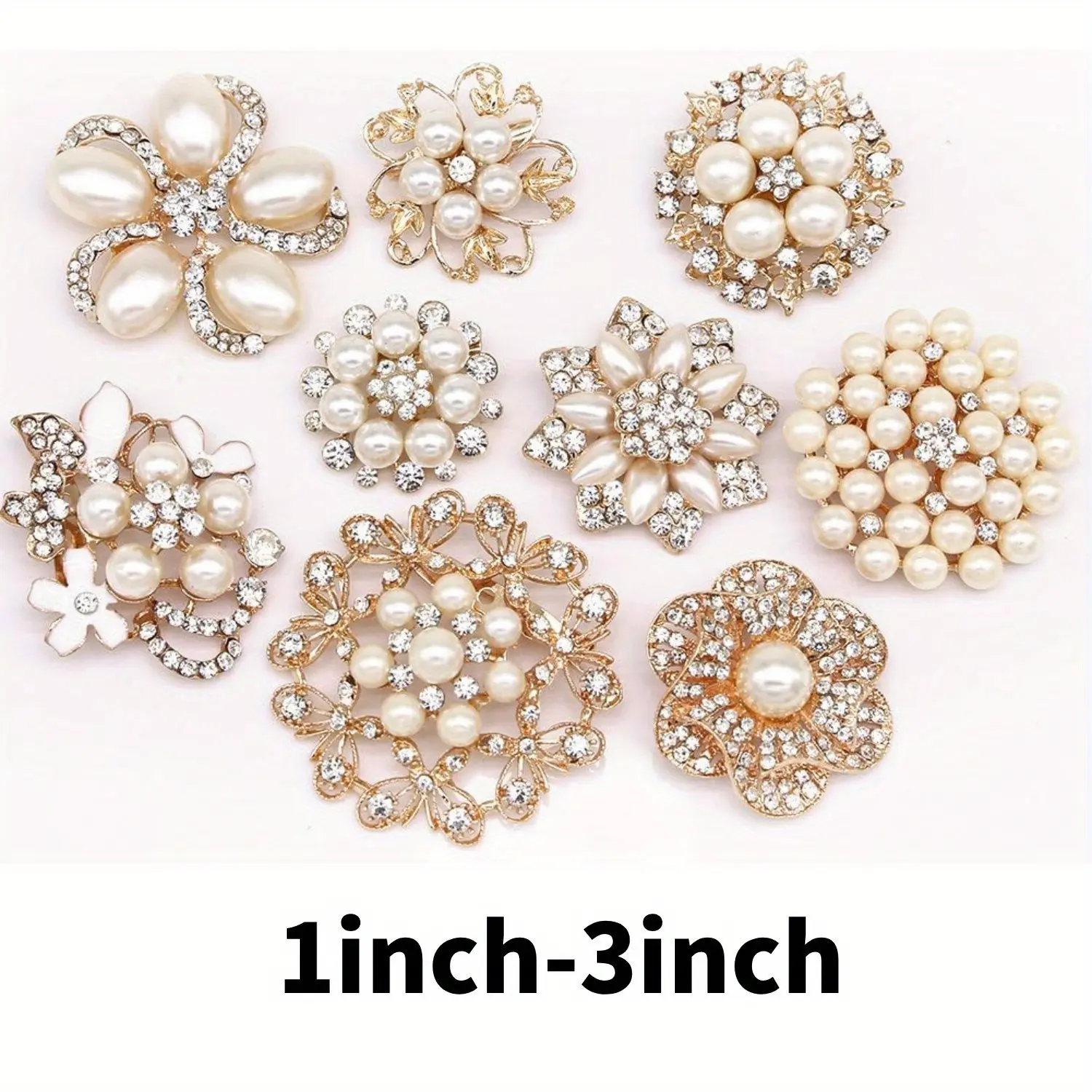 9 pcs pearl brooch Rhinestone Flower Brooch Pin diamond inlaid flower pin anti glare chest flower clothing accessories for Women Beauty & Personal Care