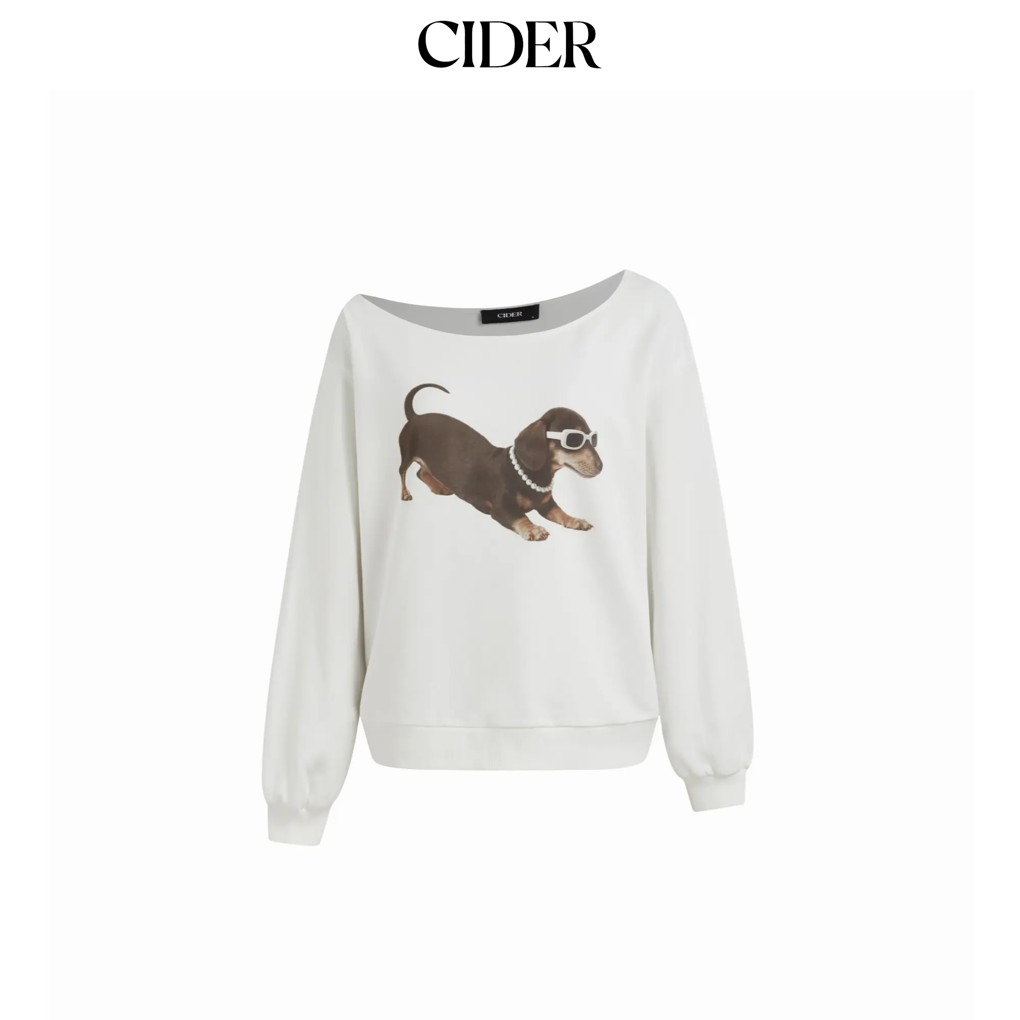 Cider [size 2-10] Terry Asymmetrical Neck Dog Graphic Sweatshirt