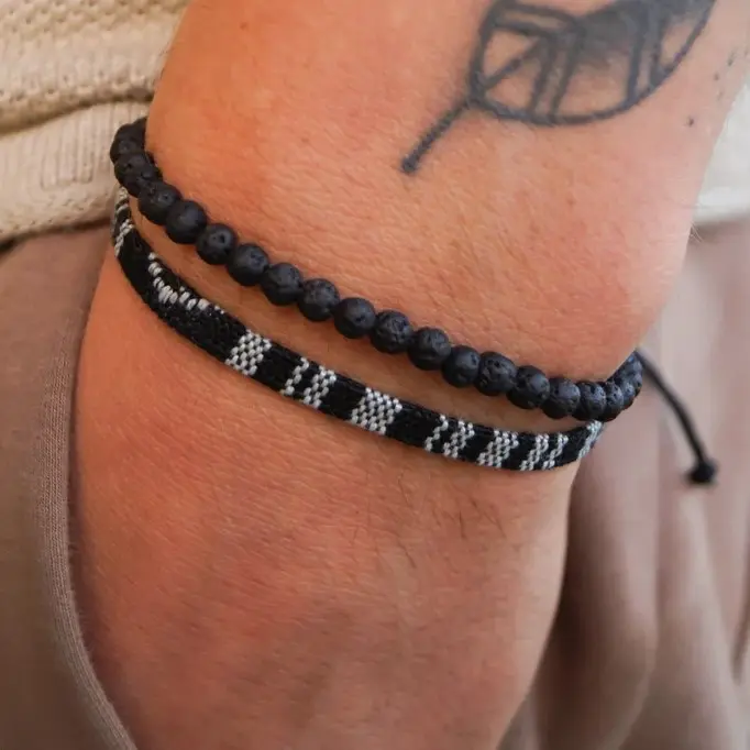 2 Pieces Bundle Bracelet, Boho Surfer Bracelet Lava Beads Handmade Woven Friendship Bracelet for Women Men, Natural Crystal Bracelet, Christmas gift, Birthday gift