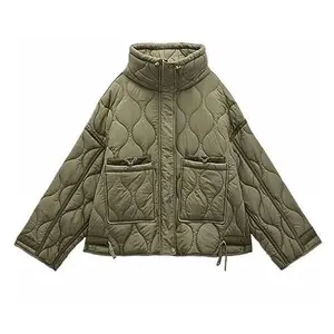 Women’s oversized quilted jacket with zip and stand-up collar, lightweight down jacket, winter coat GARMENTARY
